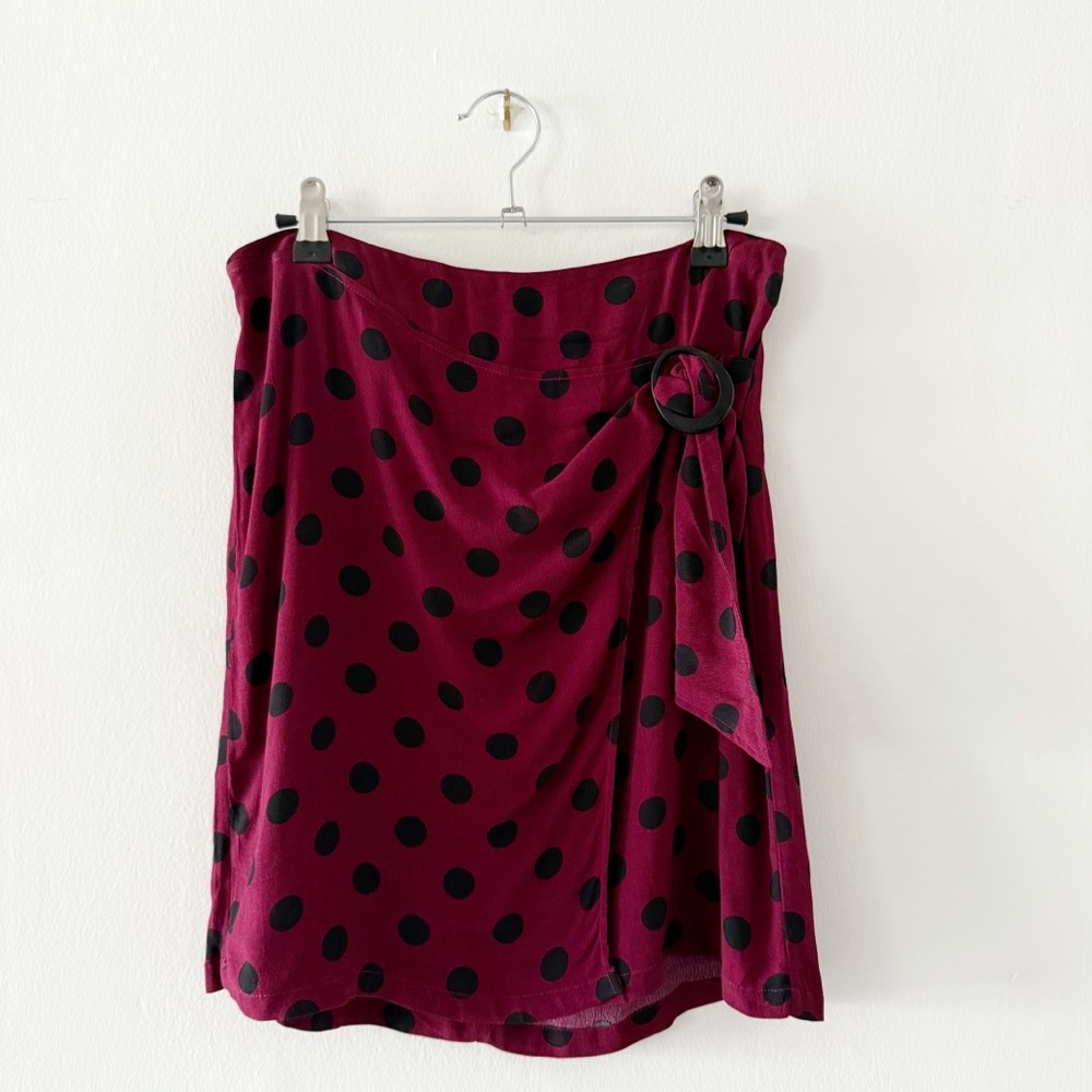 Mango Polka Dot Skirt Wine Burgundy with Black Dot Print
